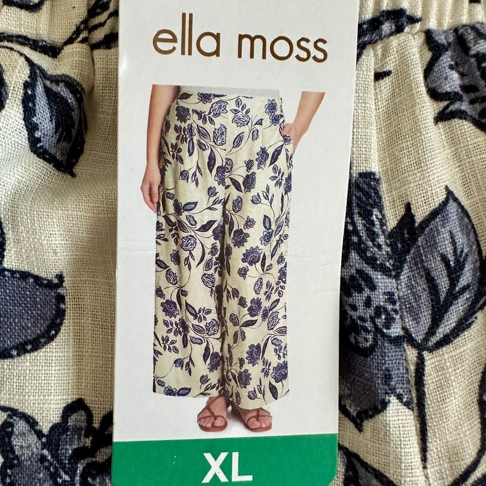 Ella Moss Women's Linen Blend Pant Size XL Wide Leg Cottagecore Coastal Boho NEW